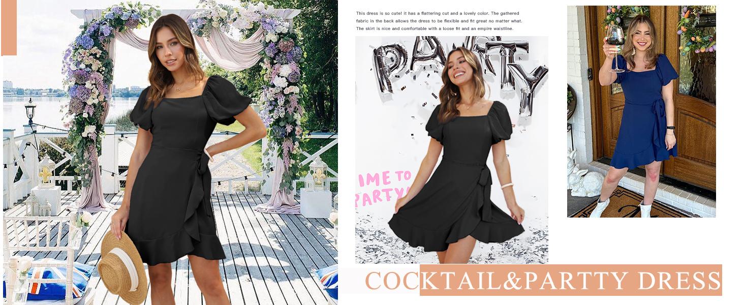 OFEEFAN Womens Summer Dresses Square Neck Puff Sleeve Tie Waist Short Dress SpringStatements OFEEFAN Womens Summer Dresses Square Neck Puff Sleeve Tie Waist Short Dress SpringStatements