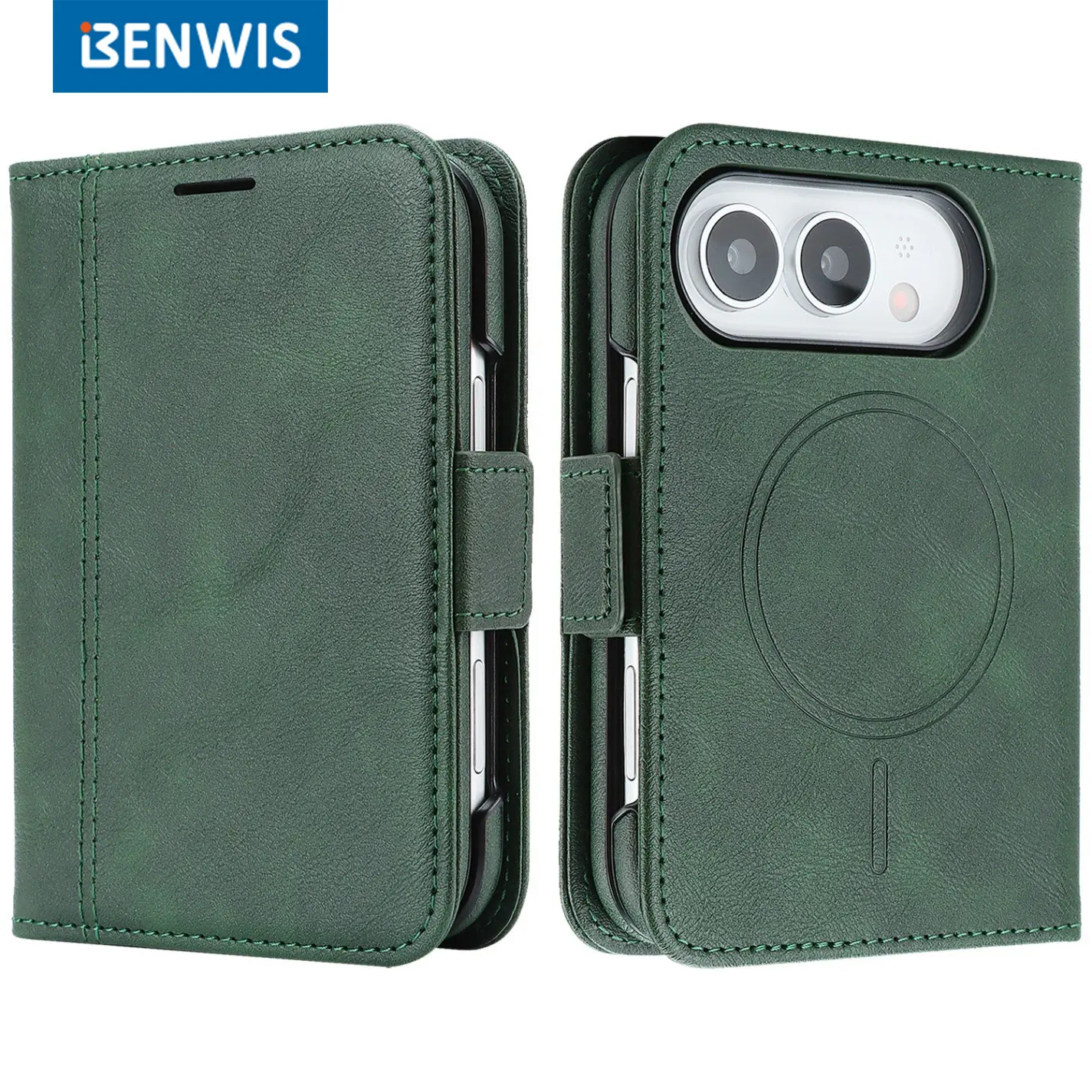 Suitable for iPhone Duo: Magnetic phone card holder, full-coverage, drop-proof, wireless charging leather case