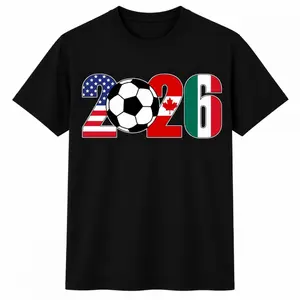 Men's 2026 International Soccer Tournament T-Shirt | USA-Canada-Mexico Flag & Soccer Ball Graphic Tee | Short Sleeve Crew Neck Soft Comfortable Summer Streetwear Fashion Top