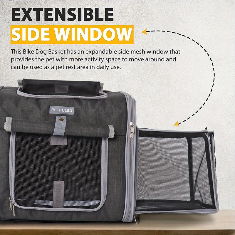 15 Lbs Expandable Soft-Sided Pet Carrier Backpack - 4 Open Doors, Collapsible, Quick Release Dog Bike Seat, 4 Mesh Windows, Ventilated, Reflective, Durable, Easy to Install, Portable Dog Bike Basket for Small Dogs, Cats, Puppies