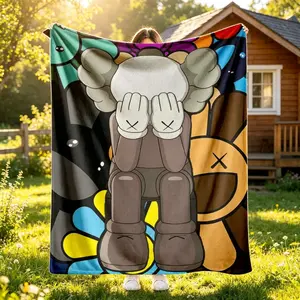 KAWS & Murakami Floral Tiger Blanket – Kids & Adult Cozy Throw, Cartoon Pattern, Soft Lightweight Anti-Pilling Air-Conditioner Blanket, Girly Bedroom Decor, Living Room, Dorm, Birthday & Holiday Gift, Art Lovers Must-Have