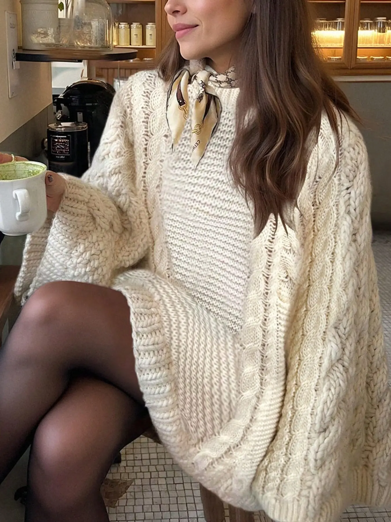 Plus Size Women’s Cozy Cable Knit Sweater, Crew Neck Long Sleeve Oversized Pullover with Chunky Textured Knit and Longline Fit, Casual Fall Winter Tunic Sweater for Daily Wear, Travel, Weekend and Layered Outfits