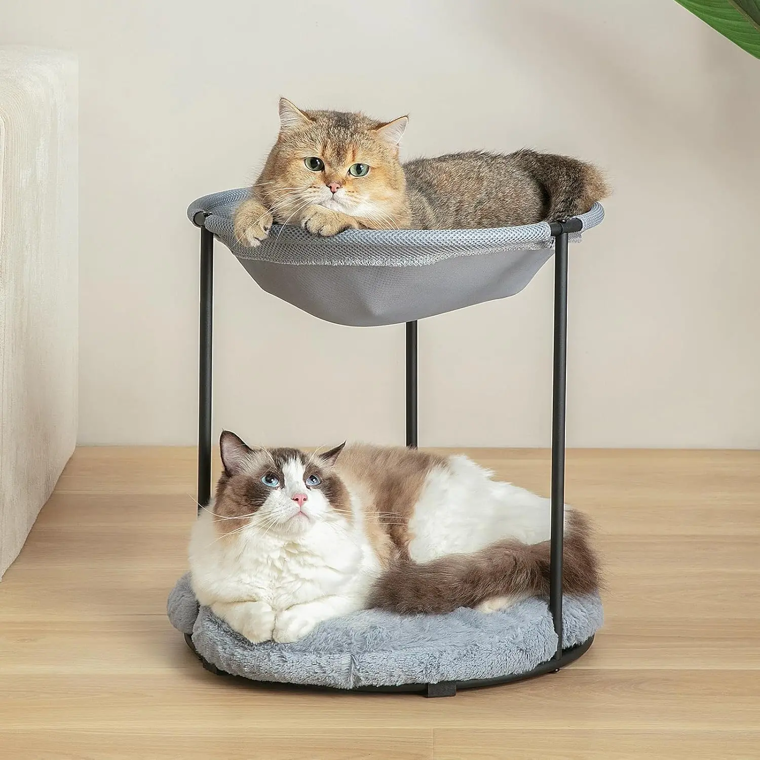Double Cat Bed for Indoor Cats - Breathable Fiber, Ultra-Soft 2-Tier Design for Multi-Cat Homes, 2 Layers Elevated Plush Dual-Layer Design
