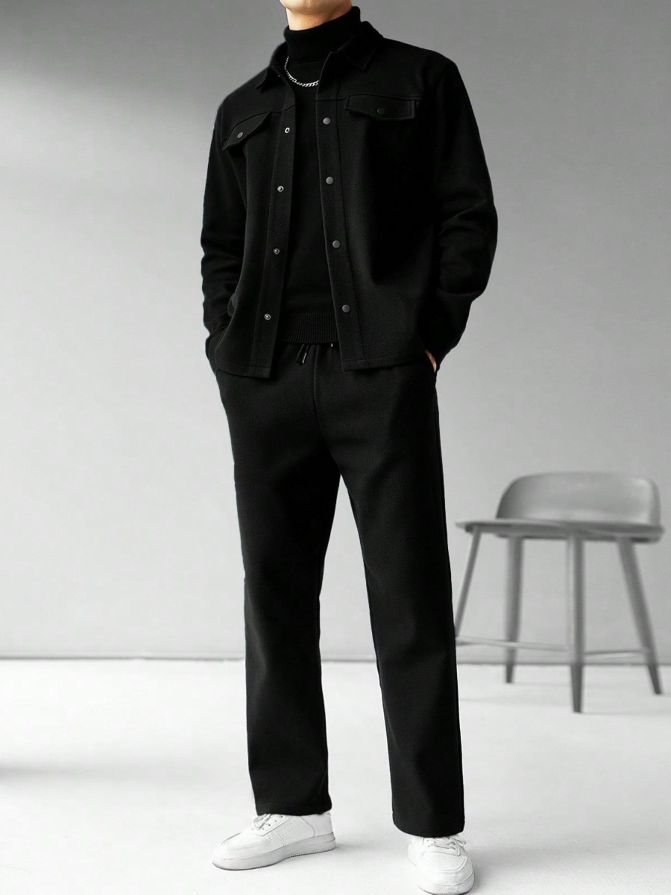 Men's Simple Fitted Woolen Jacket Set, Fashion Casual Design, Suitable for Work or Outing, Lightweight Ensemble, Enhance Your Wardrobe Taste