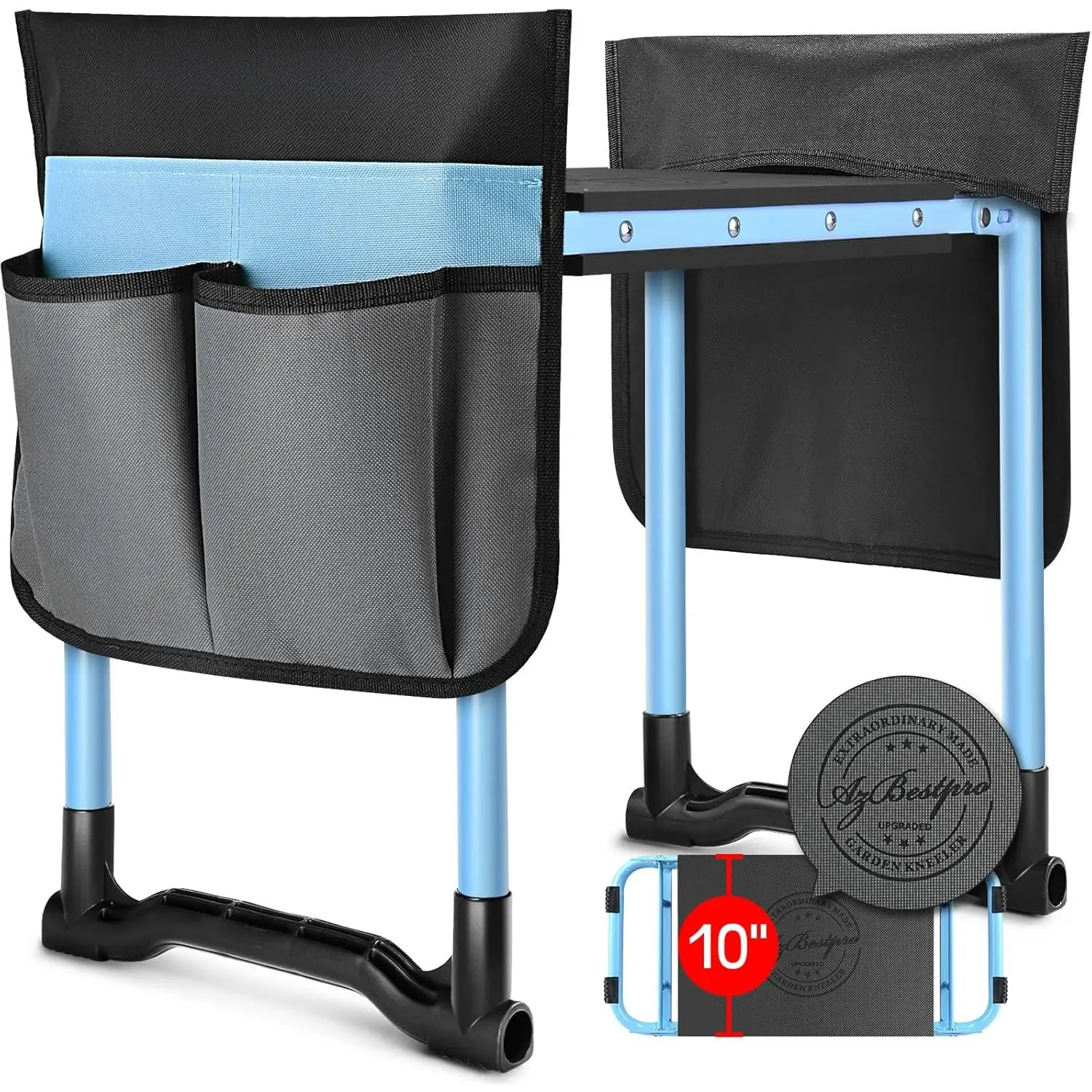 Garden Kneeler and Seat, Upgraded Foldable Heavy Duty Gardening Stool - Widened to 10" Stable Wear-Resistant Prevent Knee and Back Pain, Bench High-End 2 Large Tool Bags Gift  Men Women