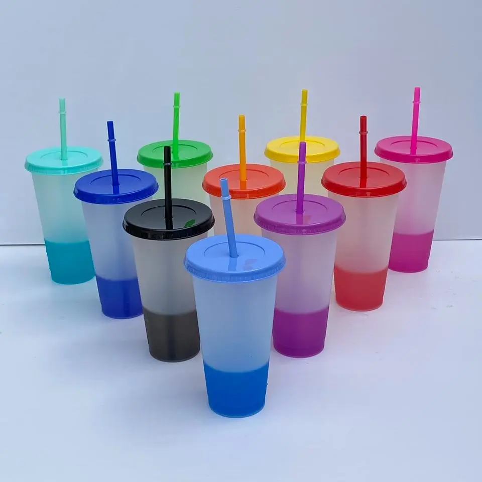 Multi-Specification Color-Changing Straw Cup with Leak-Proof Design, Ideal for Iced Coffee, Summer Drinks, Parties, Gatherings