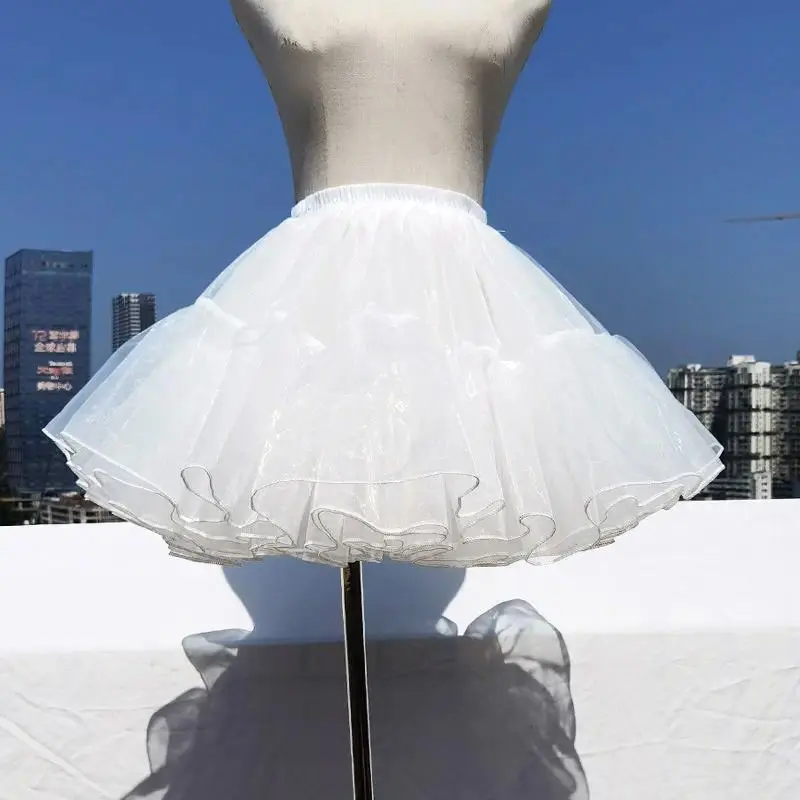 Women's Boneless 4-Layer White Lolita Petticoat, Soft Fluffy Yarn Puffy Crinoline Skirt, Festive Cosplay Party Accessory