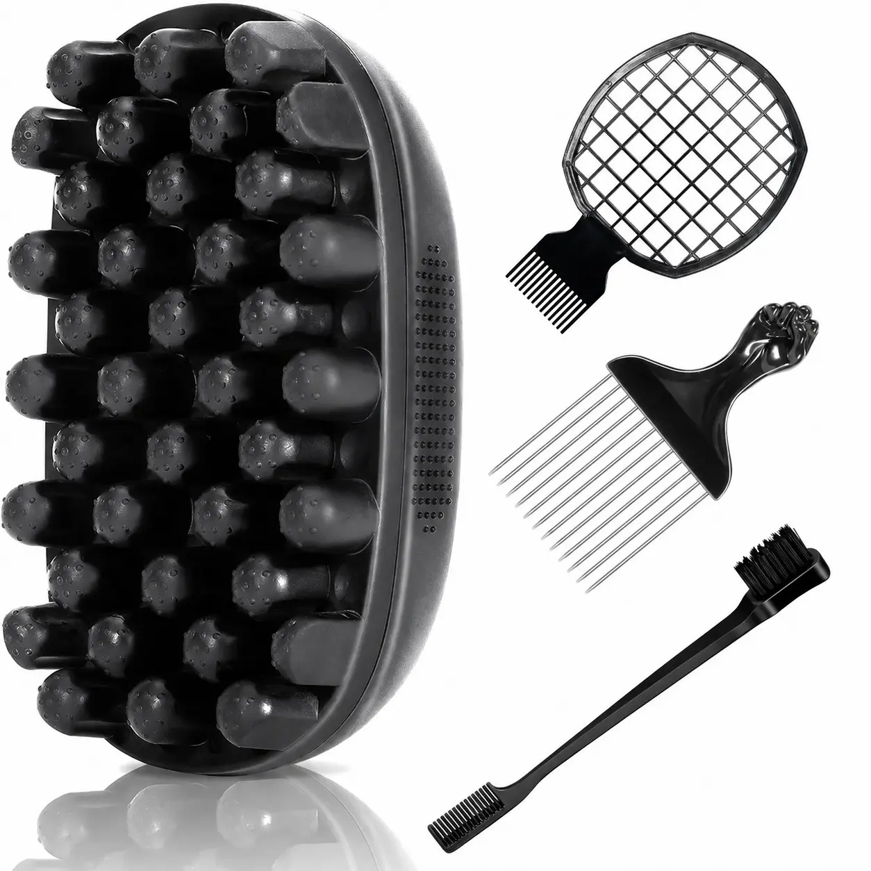 Best1998 4-Pack Dual-Head Stainless Steel Needle Curl Sponge Curling Brush for Black Hair, Scalp Massage & Itch Relief Tool, Curly Hair Styling Support, Hair Styling Tools
