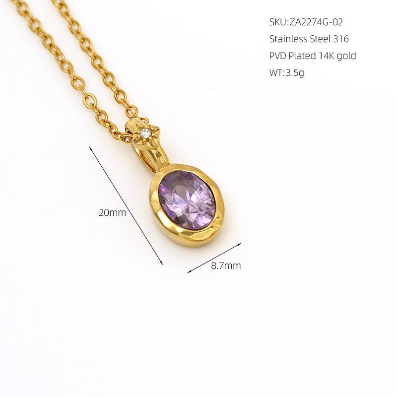 VEVE Twelve Birthstone Necklace For Women 12 Colors Zircon Pendant 316 Ornaments Women's Necklace