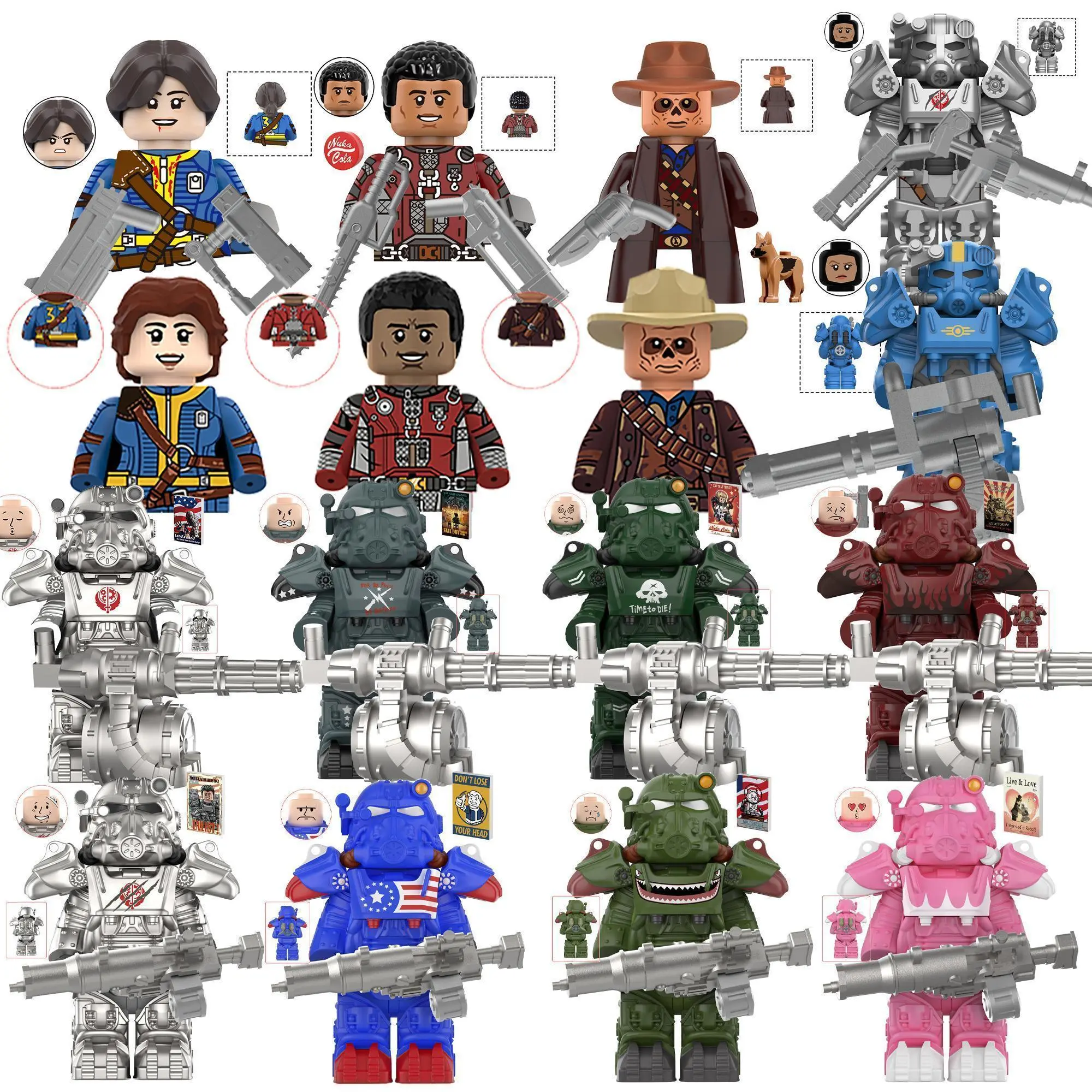 2026 Popular ABS Material BoS Game T60 Power Armor Building Blocks Set, Army Officer & Soldier Figures with Machine Gun Model, All Seasons Bricks & Parts for Children Development, Kids Toys Gifts