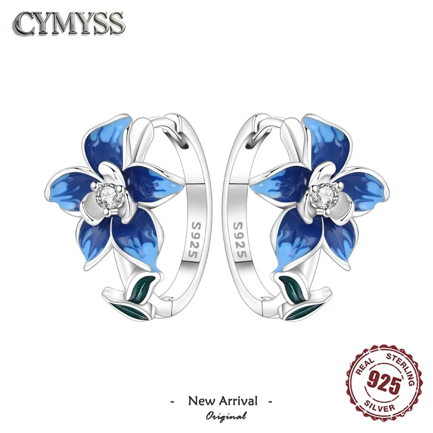 Hot Sale 2026 Original 925 Sterling Silver Turquoise Zircon Blue Flowers Earring Jewelry Hoop Earrings Women Party Trendy Gifts