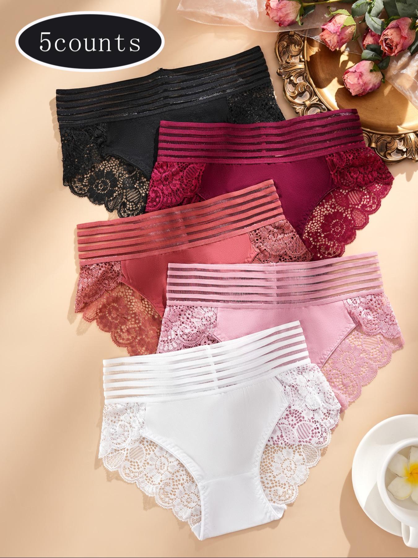 5-Pack Women's Sexy Lace Multicolor Triangle Panties, Underwear, Comfortable, Breathable and Fitted, Perfect for Dating and Travel, Fashion Panties