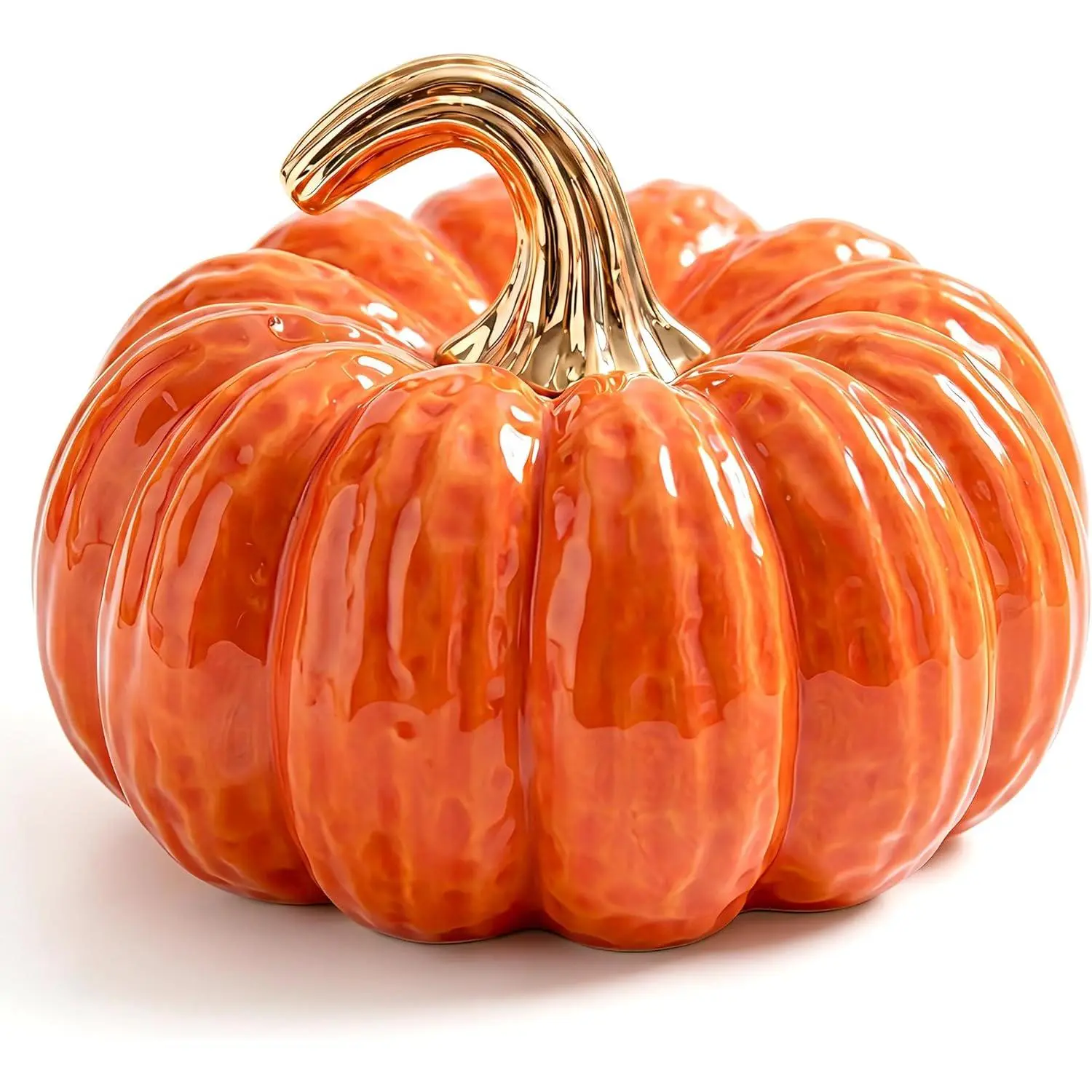 7.9 Inch Large Artificial Orange Ceramic Fake Faux Halloween Pumpkin Figurines 1PC for Fall Harvest Thanksgiving Home Tabletop Centerpiece Crafts Outdoor Decorations