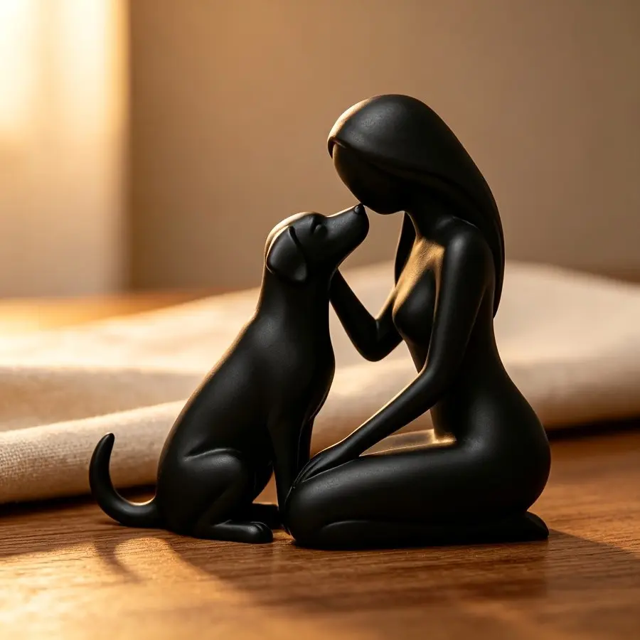 Girl with Dog Statue, Elegant Pet Memorial Gift, Perfect for Office Desk, Entryway Shelf, Bookshelf Gaps, Emotional Companion