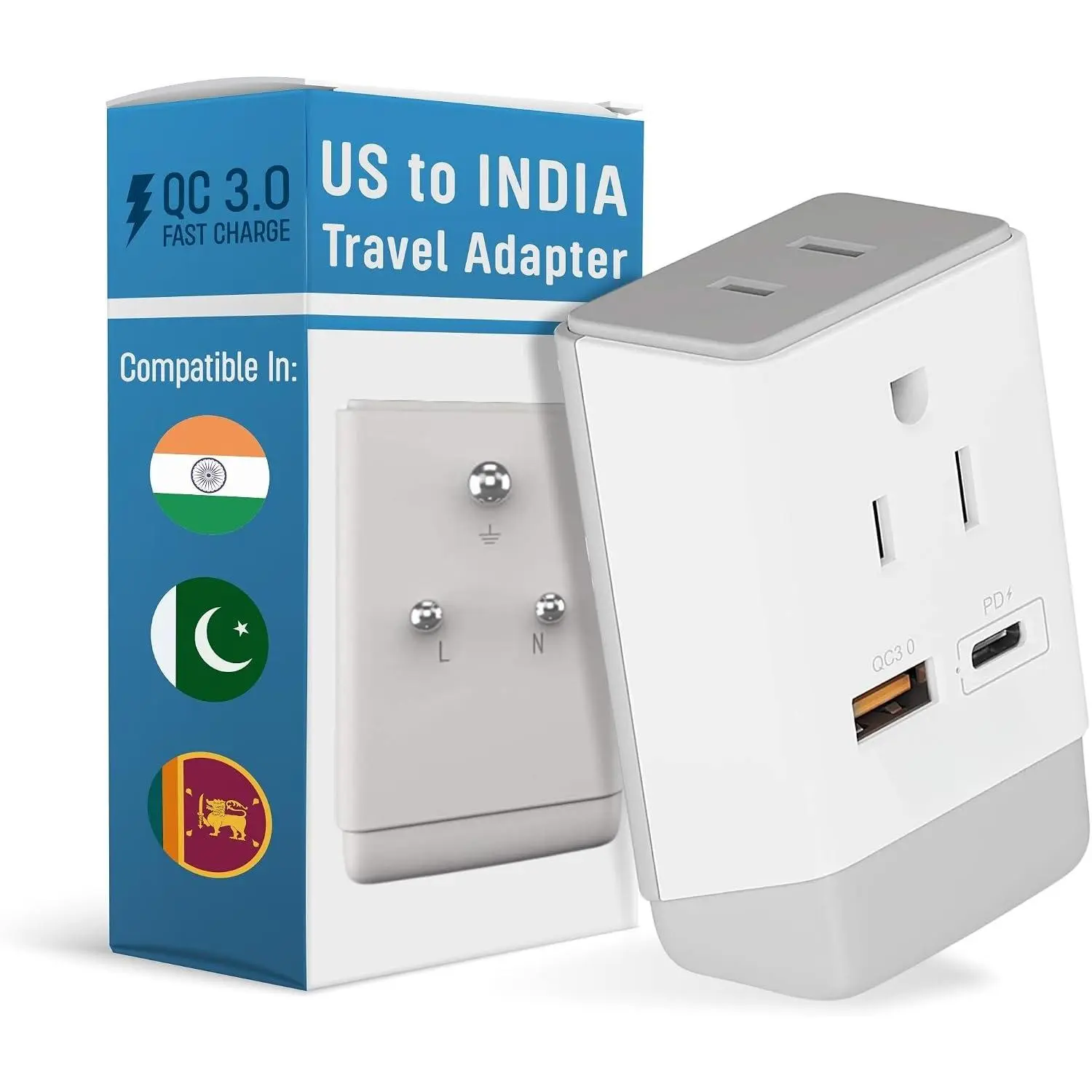 3 in 1 European Travel Plug Adapter - Compact Type C Adapter with USB-A & USB-C, Ideal for Phones, Laptops, Cameras & ,  for Belgium, France and other EU countries - CTU-9C