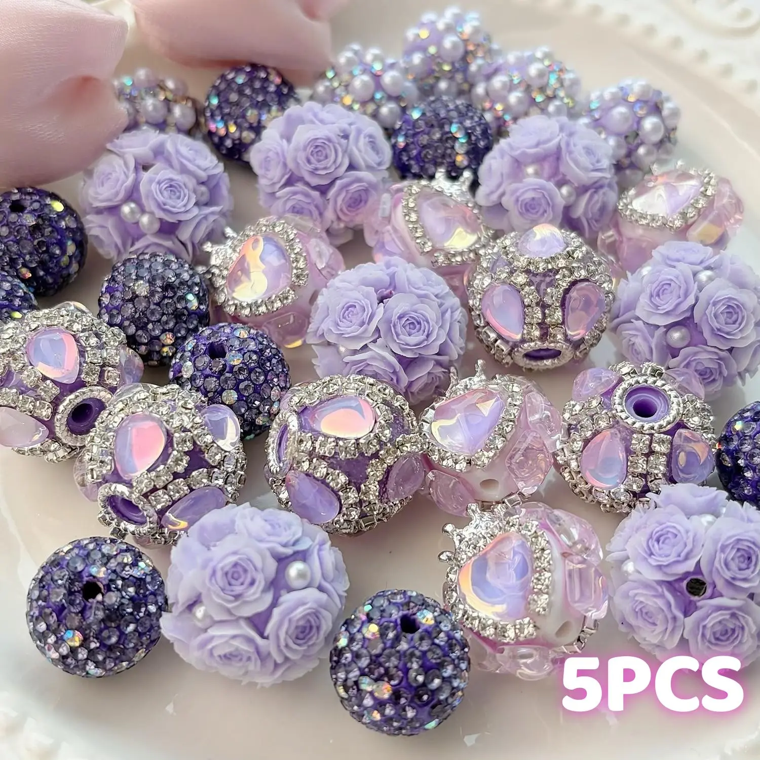 5pcs Rainbow Heart Drill Beads, DIY Jewelry Making Supplies, Fashionable Craft Materials, Beads For Crafts, Mixed Colors, Trendy Accessories Kit, Beaded Bracelet Making Kit