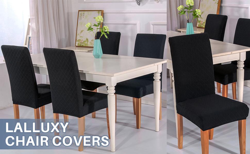 100% Waterproof Chair Covers for Dining Chair Set of 6, Stretchy Soft Parson Chair Covers Removable Washable Dining Room Chair Slipcovers with Elastic for (Black)