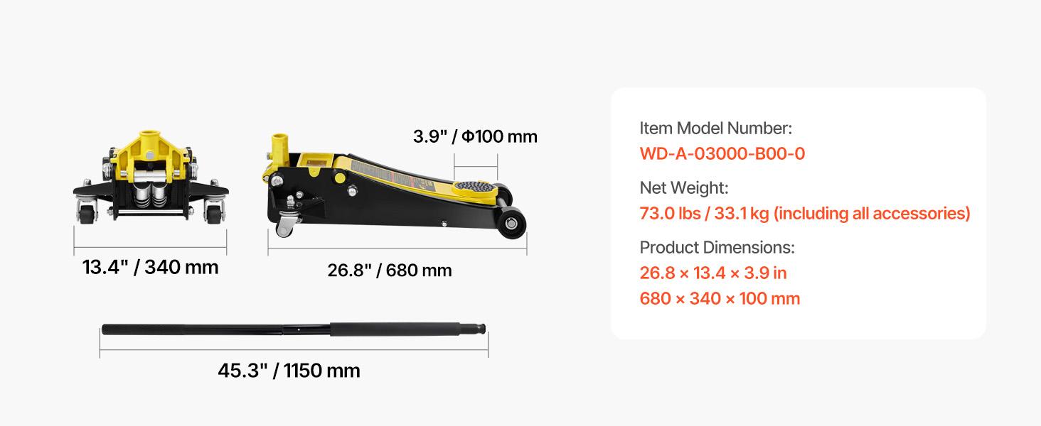 TikTokShopBlackFridayVEVOR 3 Ton Low Profile, Heavy-Duty Steel Racing Floor Jack with Dual Pistons Quick Lift Pump, Lifting Range 3.35"-19.69"