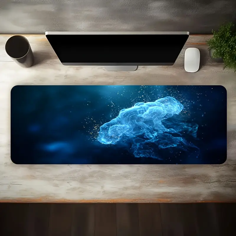 1 piece of e-sports gaming mouse pad, blue glowing jellyfish surrounded by starry deep-sea fantasy scene, non-slip, washable rubber bottom desk mat, office desk accessory, computer decoration accessory, desktop decoration gaming mouse pad, a perfect gift
