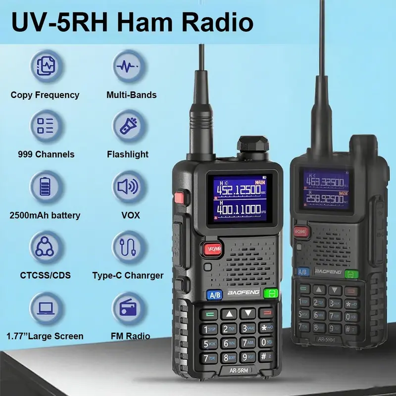 Produktintroduktion av [Julklapp] BAOFENG 5RH 10W Walkie Talkie – Amatörradio med lång räckvidd (uppgraderad UV-5R), NOAA vädervarning, 999 kanaler, uppladdningsbar tvåvägsradio för nödsituationer, camping, terrängkörning och överlevnad (FRS/GMRS-kompatibel) Ljud 0