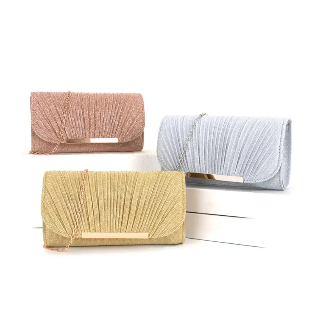 Foreign trade factory direct sales messenger dinner bag women's Clutch bag pleated high sewing line round bottom hand carry evening bag