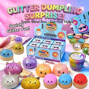Glitter Dumpling Squishy, Ultra Rare Gold Glitter Hidden Edition, soft TPR flour with steamer/bursting beads, sensory stress-relieving toys, five different styles