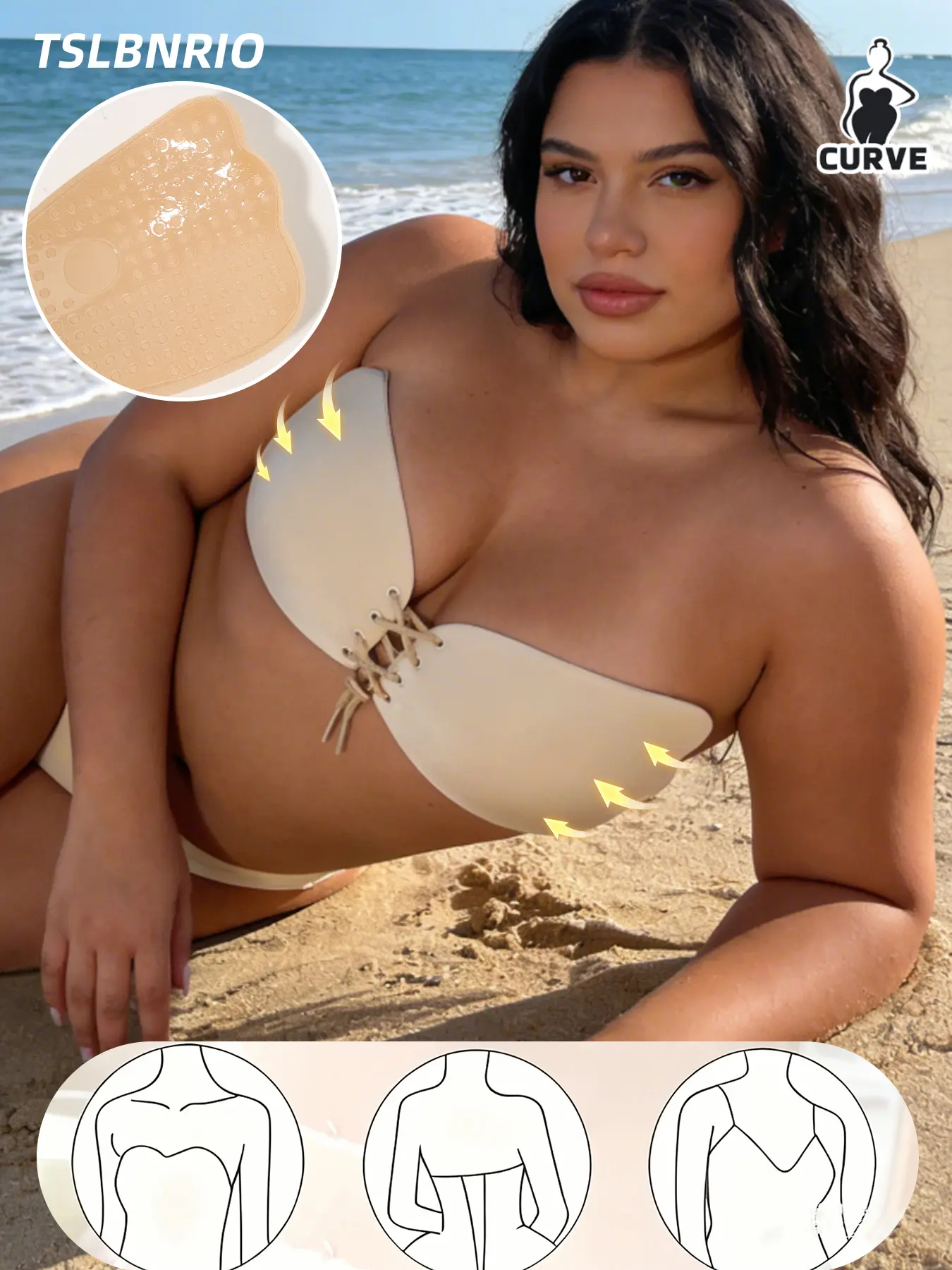 A Pair of Women's Self-adhesive Strapless Bras - Full Coverage with Lift Support, Invisible Under Clothing, Breathable and Unlined Design, Suitable for Weddings, Pools, and Casual Wear