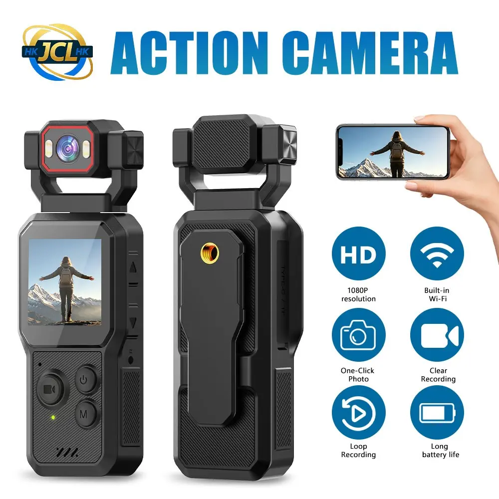 Mini Vlog Camera with Rotatable Lens, 1080P HD WiFi, Night Vision, Anti-Shake, Portable Action Camera for Sports Travel Vlogging