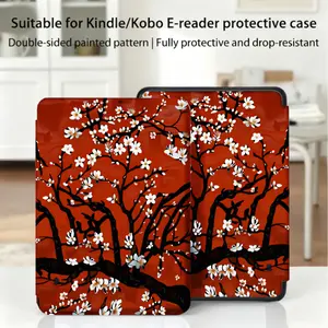 for Kindle/kobo/Tolino Case Red Background White Flowers Black Branches for New Kindle 11Th 2019, for Kindle 11th Generation Case for Kindle 11Th (2022/2024), 6-Inch, 7-Inch Kindle Paperwhite 12Th Generation 2024 Vision Color (2024) /Vision 6 (2021）/Shine