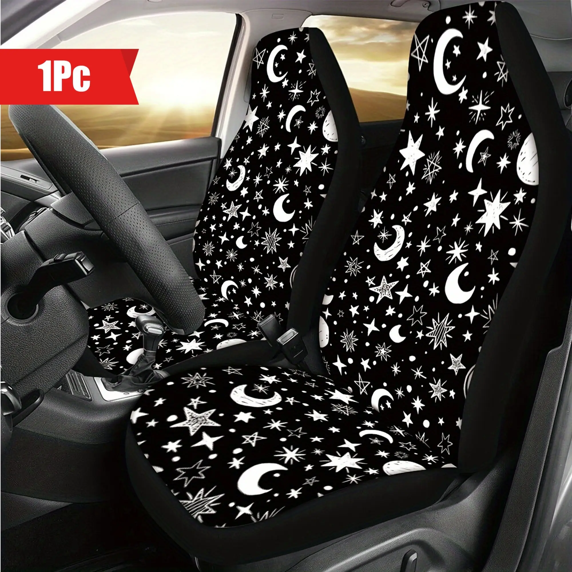 Car Seat Cover with Star Moon Print, Automotive Seat Covers, Car Seat Covers Front Seats, Universal Fit for All Vehicles, Front Seat Protector for Cars Suvs, Perfect Gift for Drivers, Car Accessories