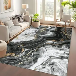 Washable Modern Abstract Area Rug for Living Room Bedroom, Contemporary Low Pile Ultra Thin Home Decor Rugs Soft Foldable Lightweight Floor Carpet for Dining Room Kitchen Office