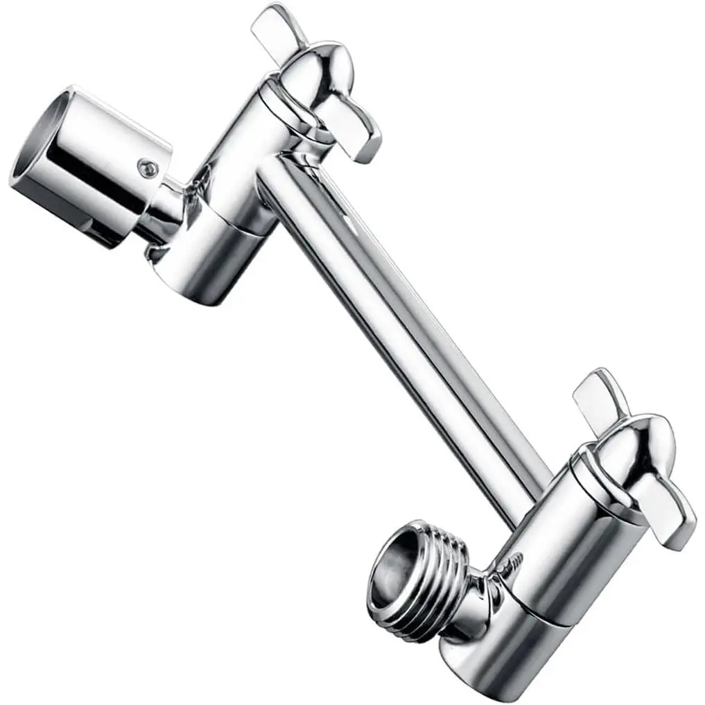 Sturdy Brass Adjustable 5-Inch Shower Arm Extender, Chrome Finish, Height & Angle Adjustable for Rain & Handheld Showers, Leak-Free Fit, Toolless Install, Extension Arm