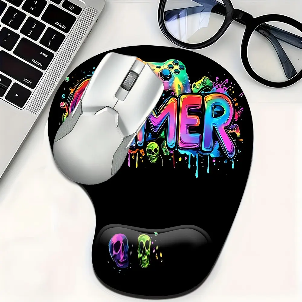 Cute Neon Gamer Graffiti Ergonomic Mouse Pad with Wrist Rest, Gel Wrist Support Mousepad, Pain Relief Laptop Computer Mouse Pad, Non-Slip Mouse Pads for Office & Home, Gift for Him