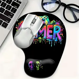 Cute Neon Gamer Graffiti Ergonomic Mouse Pad with Wrist Rest, Gel Wrist Support Mousepad, Pain Relief Laptop Computer Mouse Pad, Non-Slip Mouse Pads for Office & Home, Gift for Him