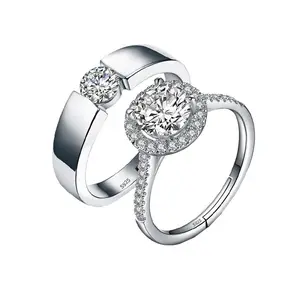 Affordable Wedding Ring Sets No Green Finger, Adjustable Size Matching Couple Promise Rings For Sensitive Skin