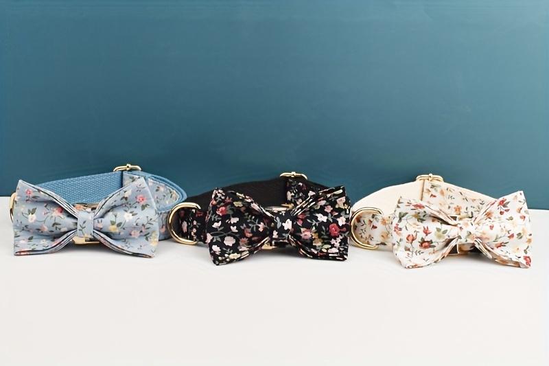 Custom Floral Bow Pet Collar Lead Rope Adjustable Safety And Quick Release Buckle Breathable Polyester Pet Collar Comfort Safety Dog Collar