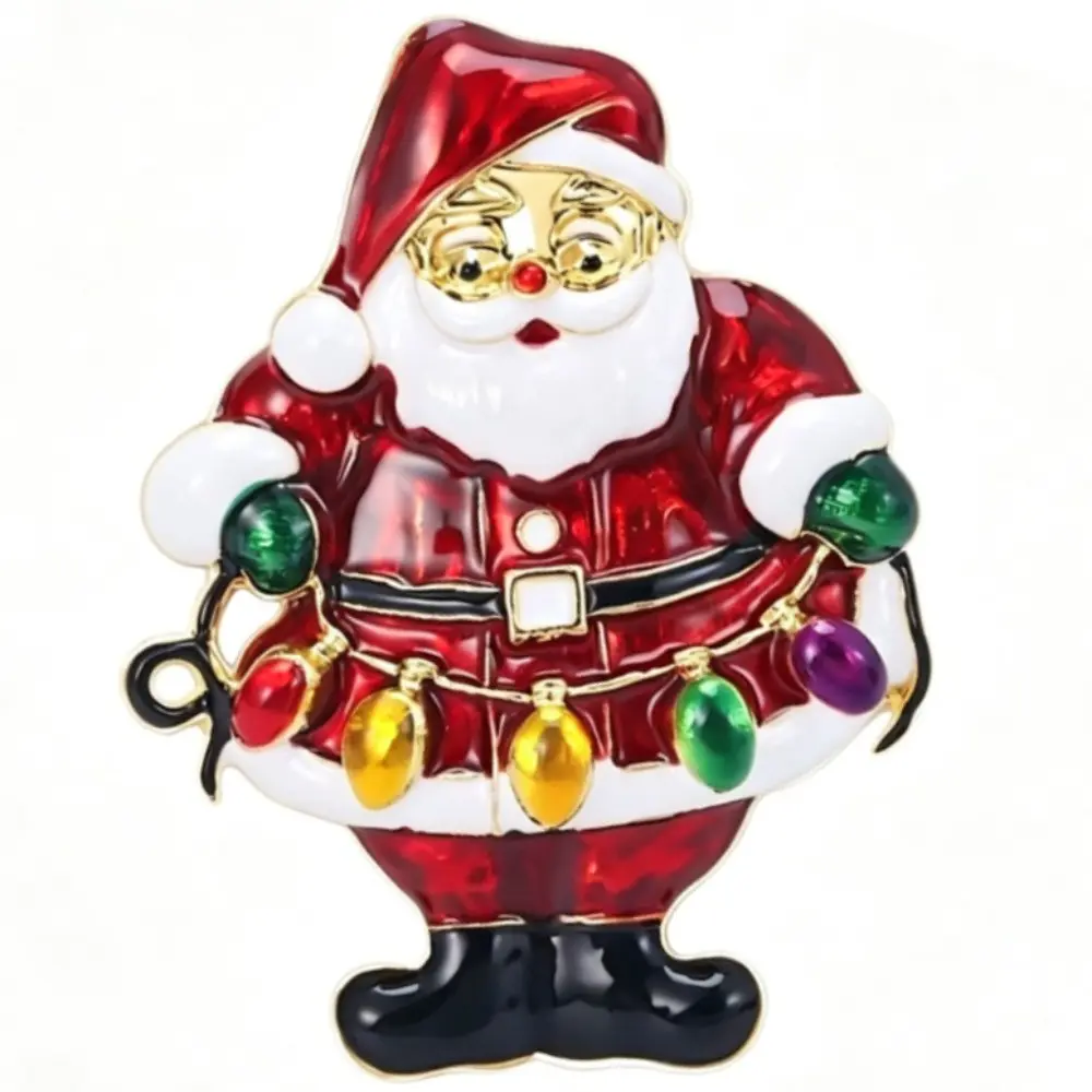 Red Enamel Santa Claus Color Christmas Light Bulb Gold Brooch Unisex Xmas Lapel Pin Gift