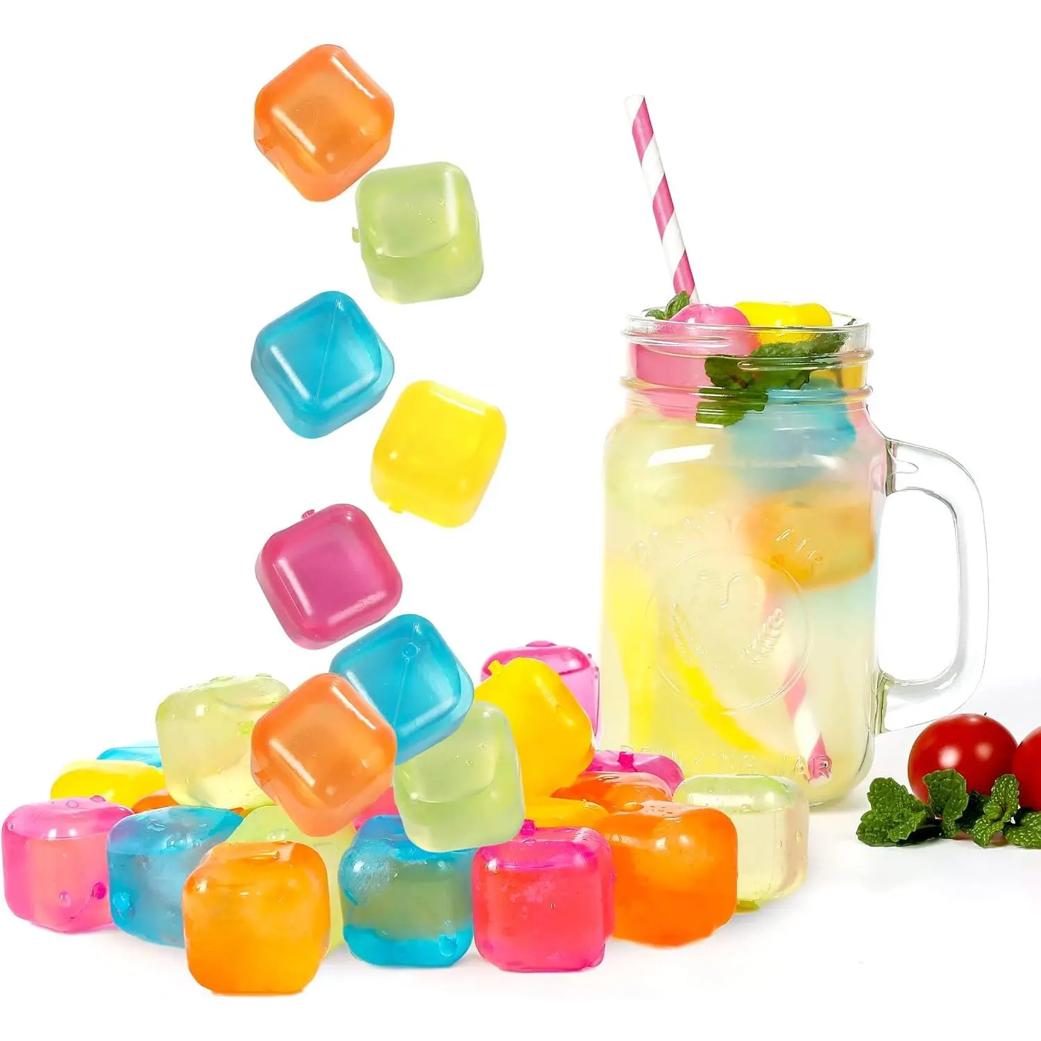 Plastic Ice Cubes 25 Pack Colorful Refreezable IceCubes for drinks, ,  or Coffee, Washable Non-Melting Ice Cubes Non-Diluting