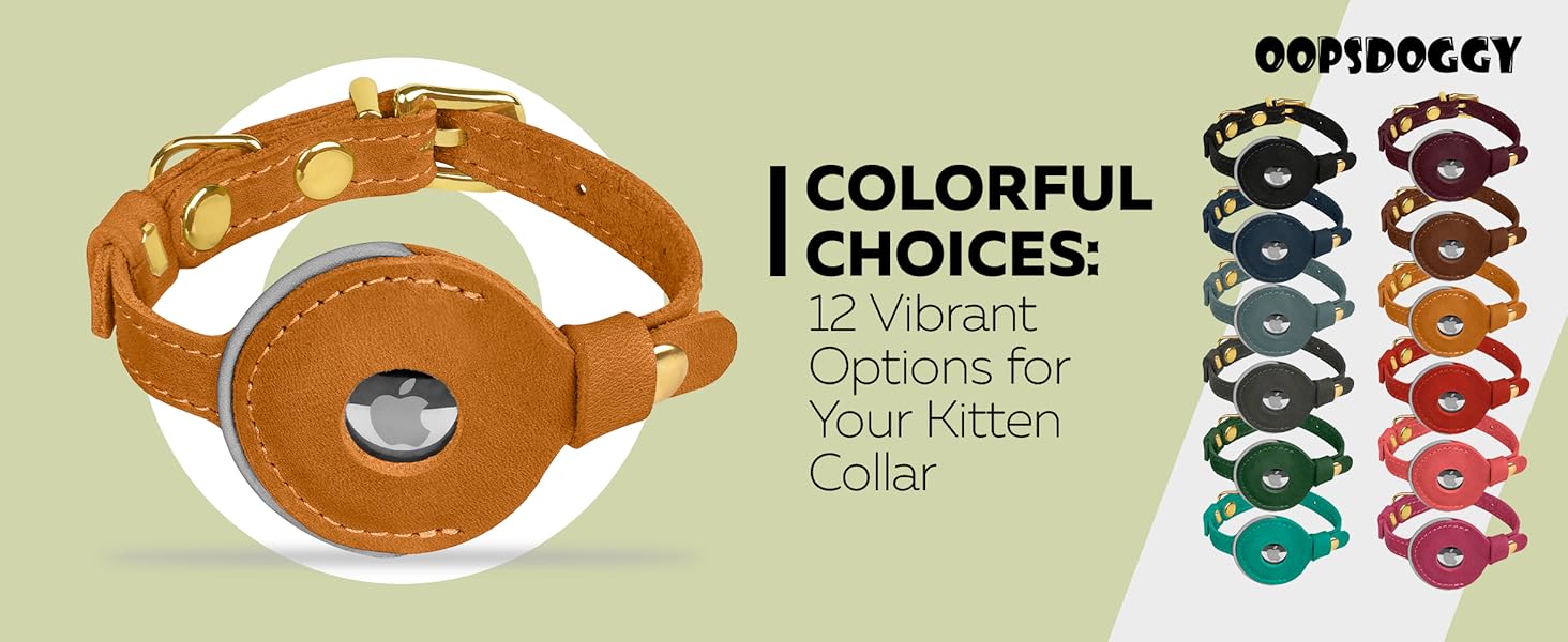 OOPSDOGGY Reflective Leather AirTag Cat Collar with Bell - Non Breakaway Adjustable Pet Collar with Apple Air Tag Holder - Lightweight GPS Kitten Collars for Small Dogs Puppy (Denim)