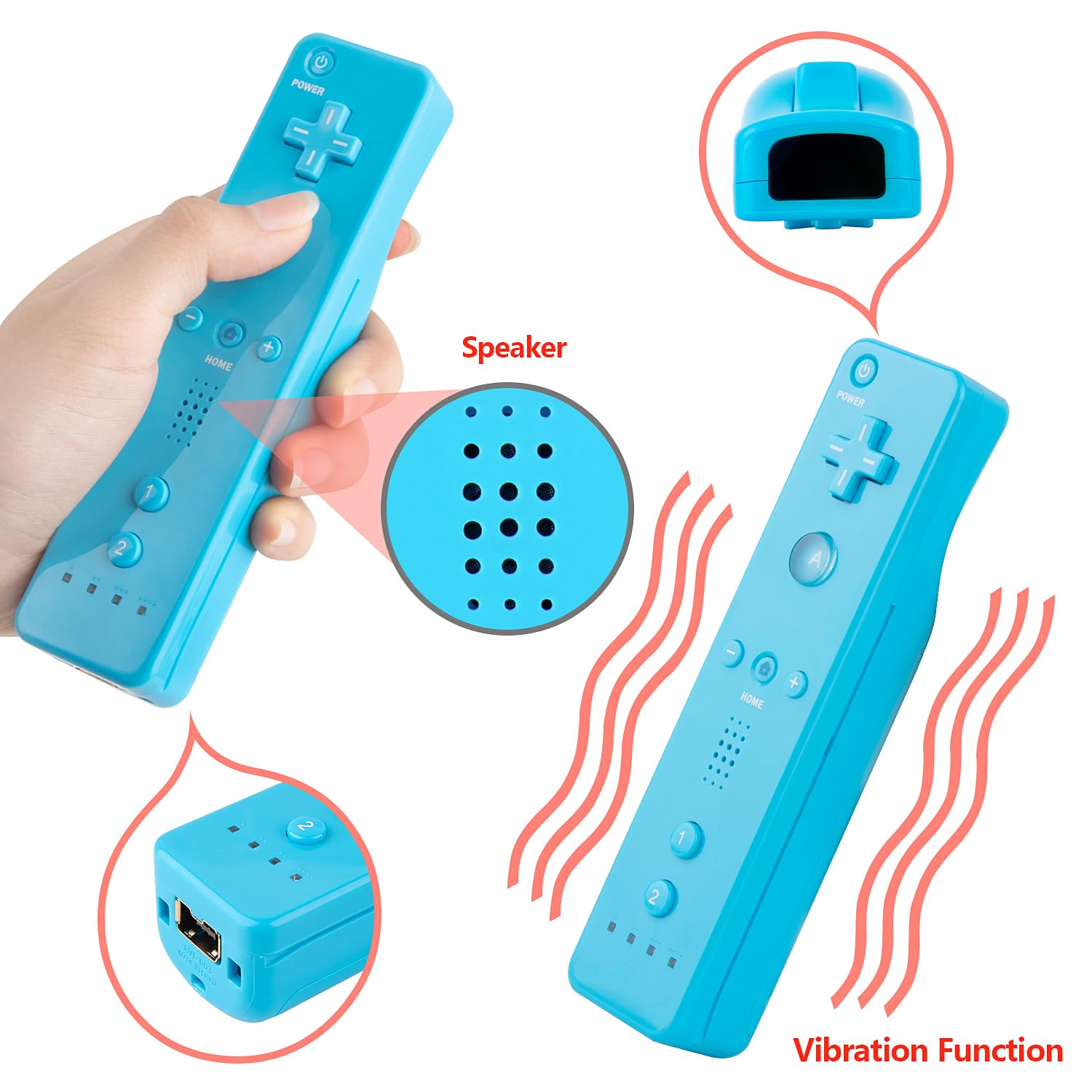Wii Remote Controller and Nunchaku Controller,Wii Controller with Nunchuck,  Compatible with  Wii/Wii U Console, with  Case and Wrist Strap(Red+Blue)