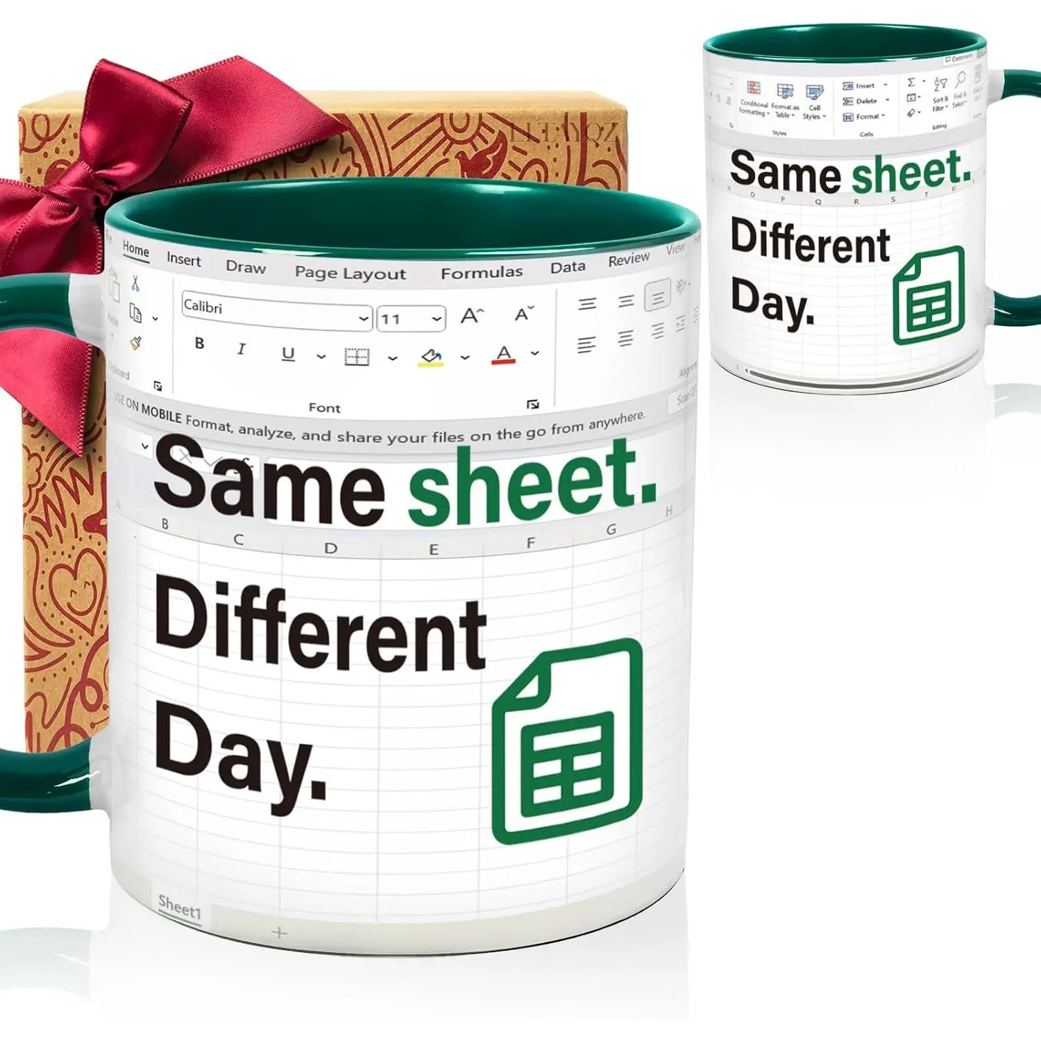 Funny Excel Office Coffee Mug  for Accountant, Same Sheet Different Day mug,  Spreadsheet excel Birthday Christmas Mugs Gifts Idea for CPA CFO Accounting Coworkers  Finance Banker-