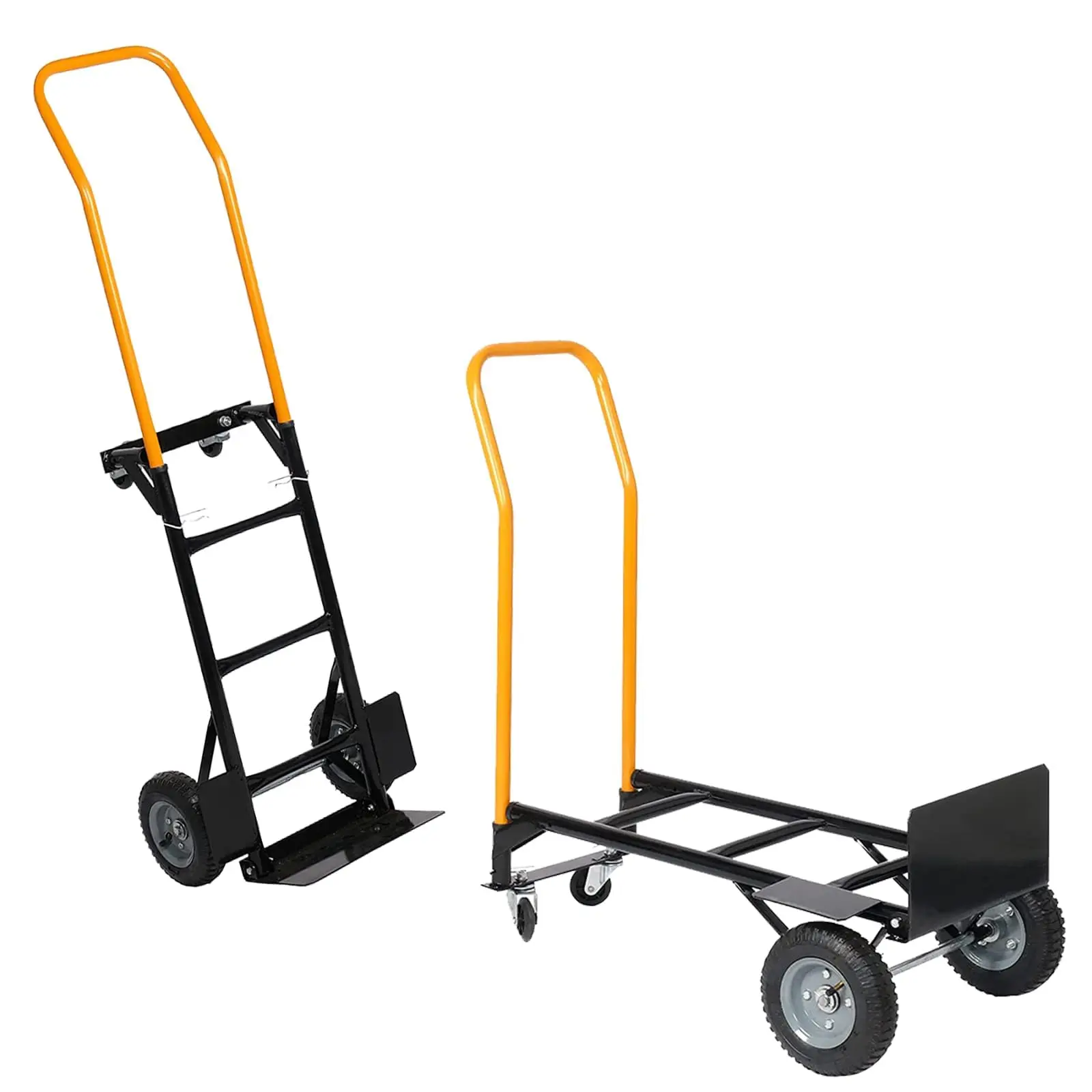 Heavy Duty 2-in-1 Convertible Hand Truck & Dolly Cart, 400/800 lbs Max Capacity, 4 Non-Flat Wheels, Platform Cart, Ideal for Warehouse, Office, Garden, Grocery, Industrial Use