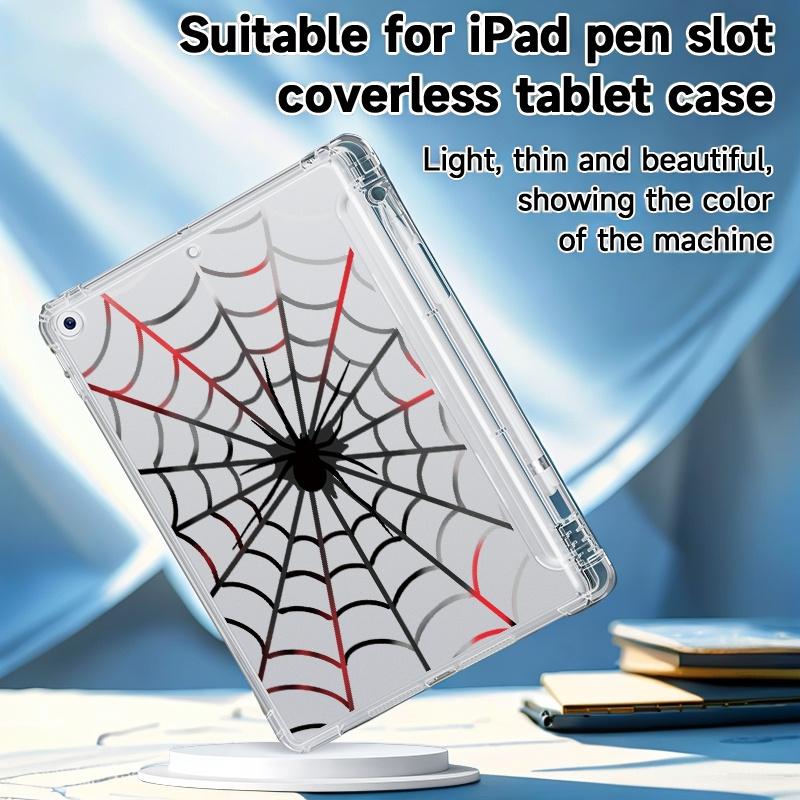 Spider Web Pattern Clear Soft TPU iPad Case, Lightweight & Shockproof, Compatible with iPad 11, iPad Air 6/5/7, 11/12.9 Inch iPad Pro, 13 Inch iPad Air with Pencil Slot, iPad 10, iPad Mini 7, Universal for Men & Women