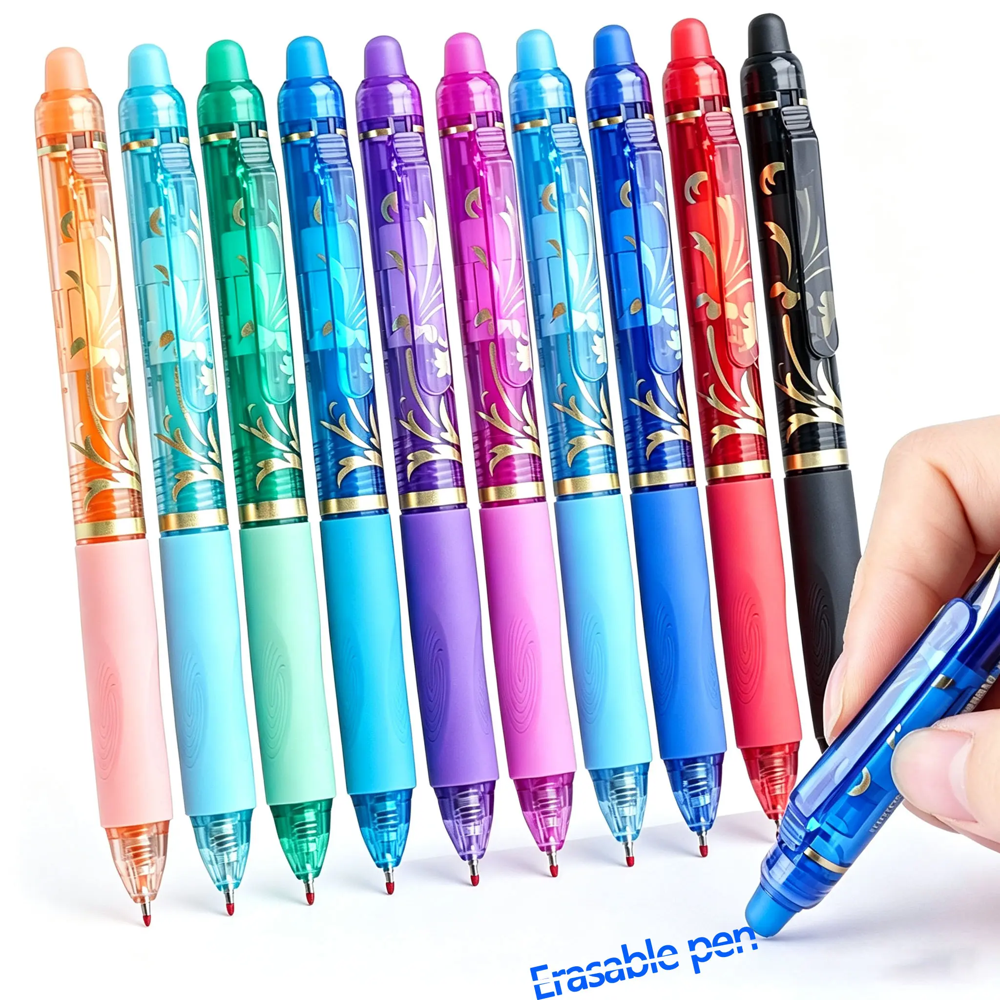 10-Pack Color Erasable Gel Pen Set, Retractable Office Stationery with Built-in Eraser Tips, Writing Tools for Home & School, Ideal for Teens' Journals & Planners, Back-to-School Essentials