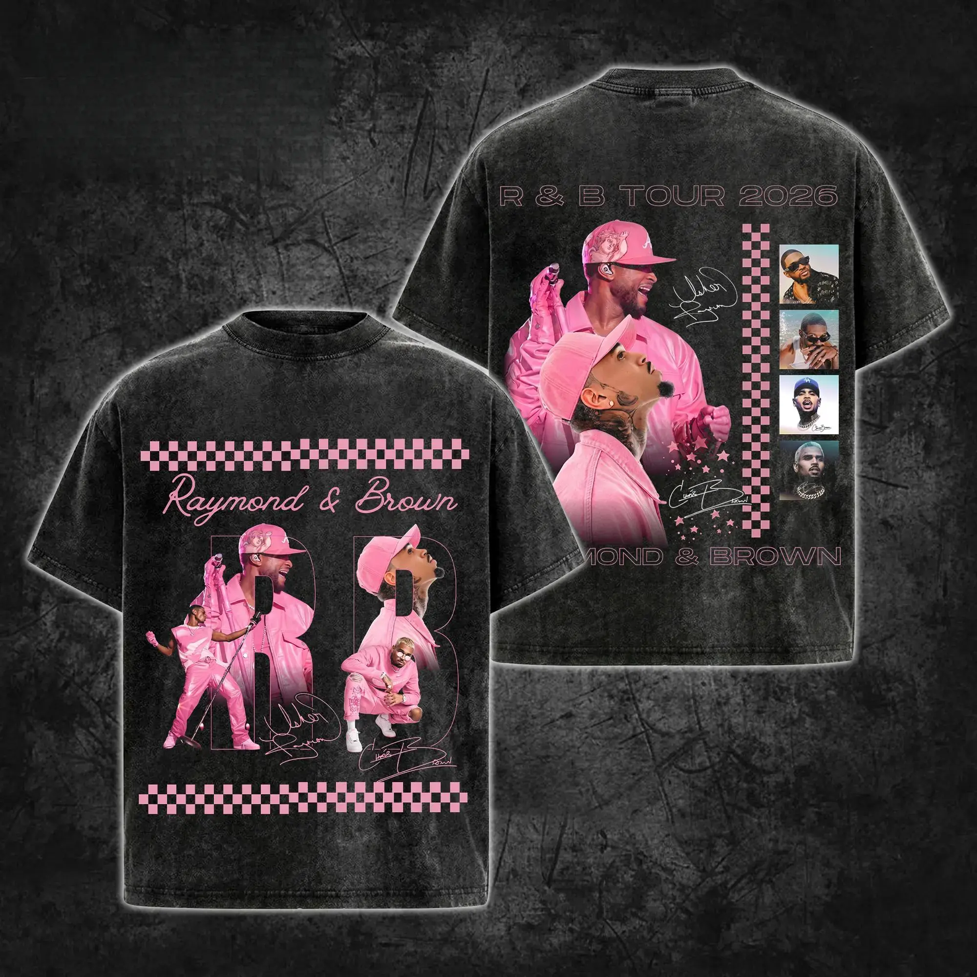 Washable Unisex T-shirt The R&B Tour Date 2026: Raymond & Brown Pink Premium Acid Washed 100%  T-Shirt V6, R&B Music Duo Graphic Tee, Urban Hip Hop Soul Streetwear Shirt, Concert Tour Merch, Gift for R&B Fans.