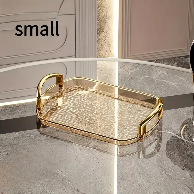 Elegant Small Tray, Transparent Glass Plastic, Fashionable Rectangular Tray, Ideal for Bathroom, Kitchen, Parties, Gift Idea