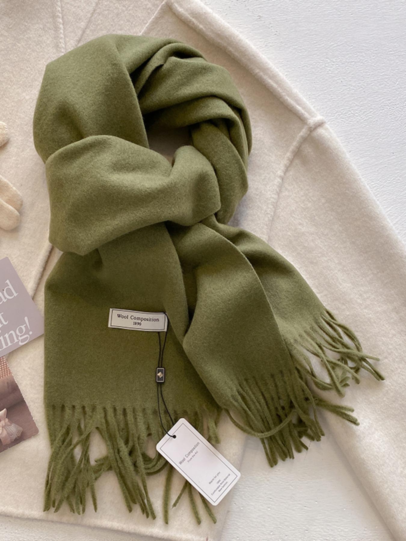 Women's Solid Color Tassel Decor Scarf, Casual Soft Warm Shawl for Fall & Winter, Fashion Accessories for Daily Wear, Fluffy Soft Scarf