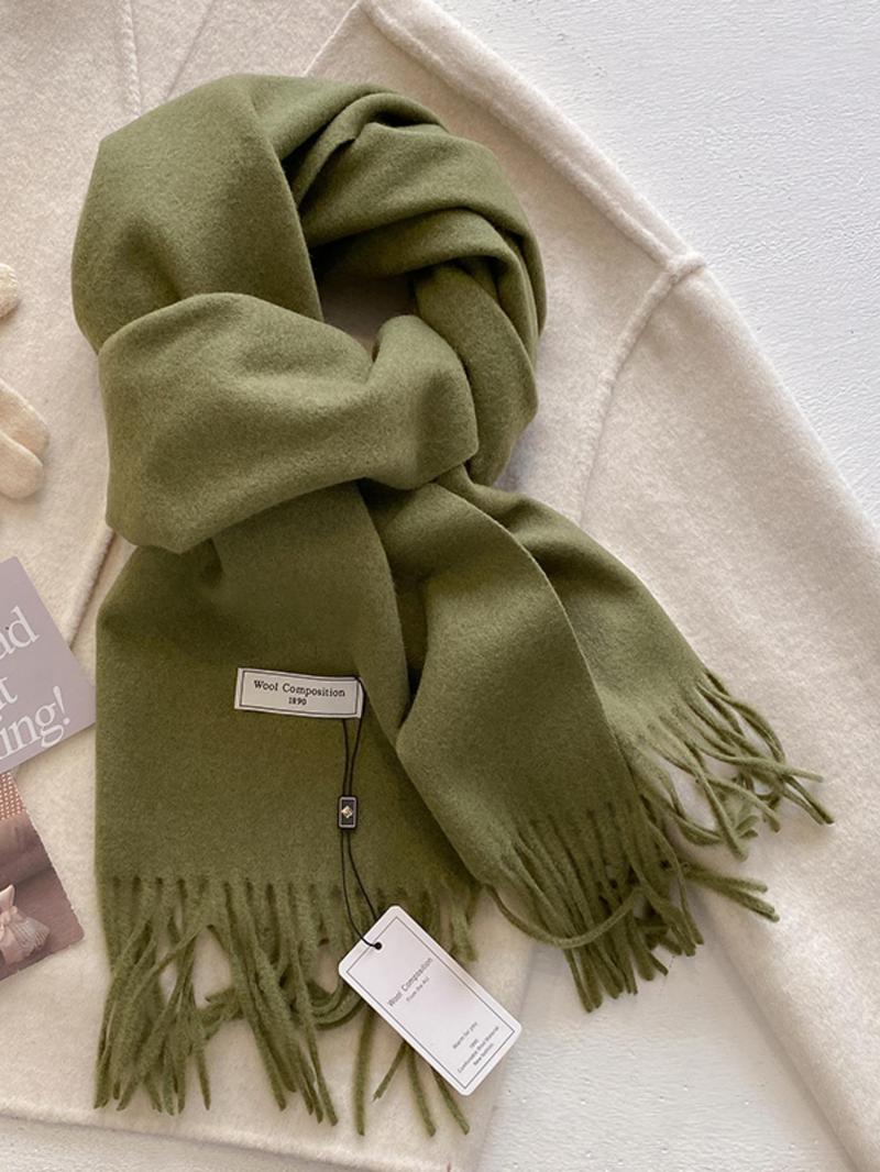 Women's Solid Color Tassel Decor Scarf, Casual Soft Warm Shawl for Fall & Winter, Fashion Accessories for Daily Wear, Fluffy Soft Scarf