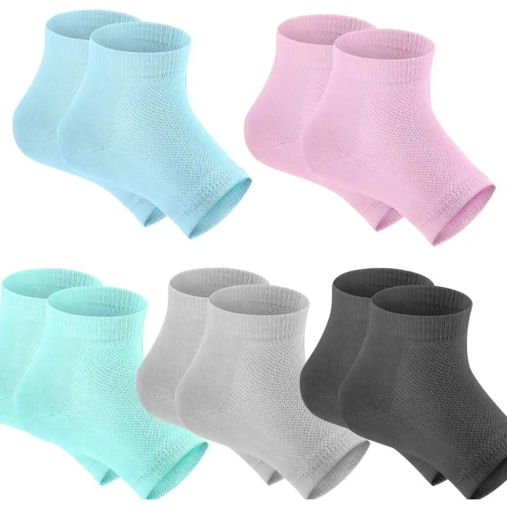 5 Pairs Moisturizing Gel Heel Socks Open  Socks for Dry Hard Cracked Heels, 5 Colors