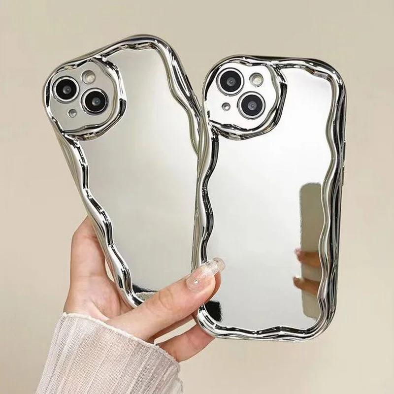 luxury plating makeup mirror case for iPhone 17Air 17 16 15 14 13 Pro Max 13 Pro 12 11 X Xs Max iPhone 15 / 15 Plus / 15 Pro / 15 Pro Max  electroplating silver soft shockproof phone cover
